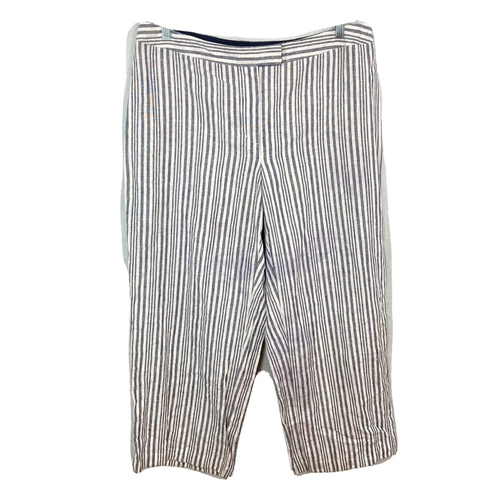 Saint Tropez West Pants Women 18W White Blue Striped 100% Linen Wide Leg Trouser
